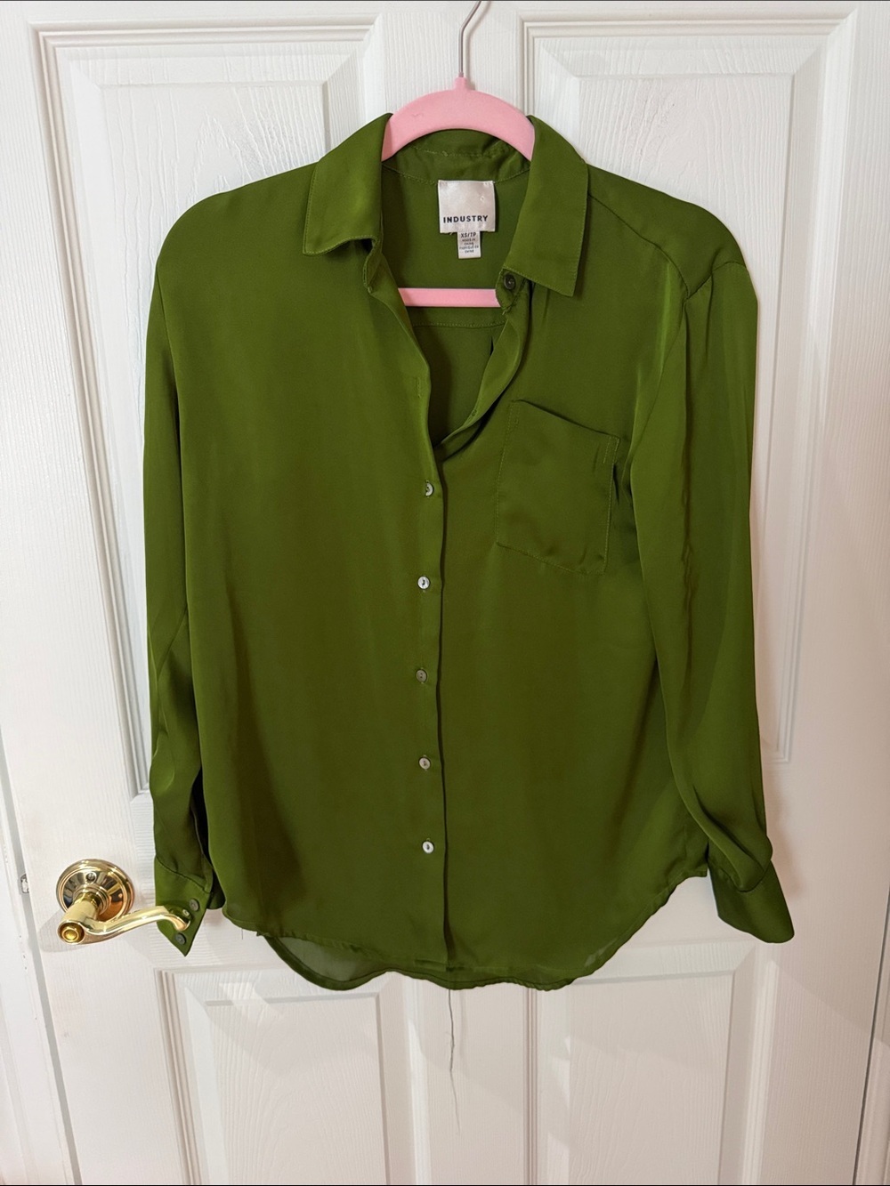 Olive Green Button-Down Blouse oversized XS INDUSTRY